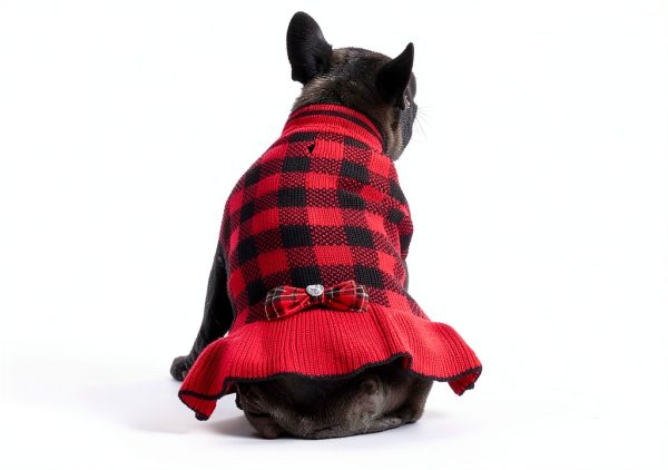 KYEESE Dog Sweater Red Buffalo Pattern with Bowtie for Small to 3L-2