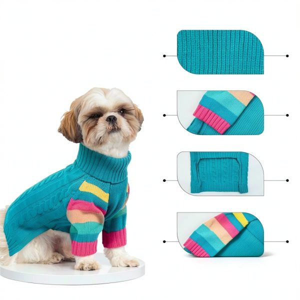 OUOBOB Dog Sweater Large Pink/Green Colorful Knit Pullover for Winter-1