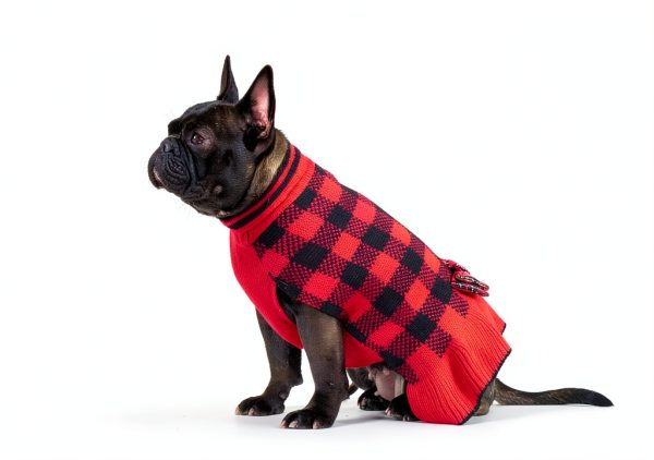 KYEESE Dog Sweater Red Buffalo Pattern with Bowtie for Small to 3L-5