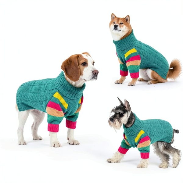 OUOBOB Dog Sweater Large Pink/Green Colorful Knit Pullover for Winter-5