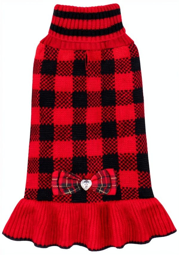 KYEESE Dog Sweater Red Buffalo Pattern with Bowtie for Small to 3L-0