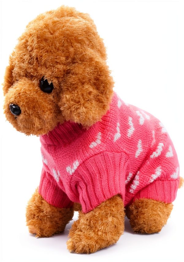 Dxhycc Dog Sweater Red Pink Heart Knit Pullover for Small Breeds-3