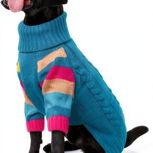 OUOBOB Dog Sweater Large Pink/Green Colorful Knit Pullover for Winter-0