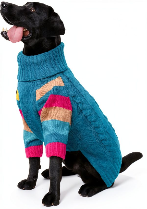 OUOBOB Dog Sweater Large Pink/Green Colorful Knit Pullover for Winter-0