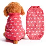 Dxhycc Dog Sweater Red Pink Heart Knit Pullover for Small Breeds-0