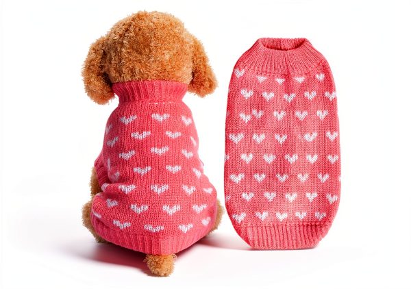 Dxhycc Dog Sweater Red Pink Heart Knit Pullover for Small Breeds-0