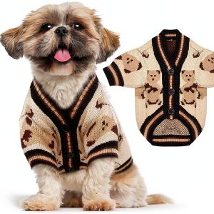 ABRRLO Dog Sweater Cardigan Small Medium Sizes Blue Beige Pink Soft-0