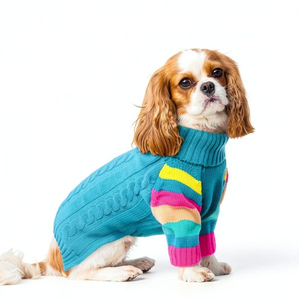 OUOBOB Dog Sweater Large Pink/Green Colorful Knit Pullover for Winter-4