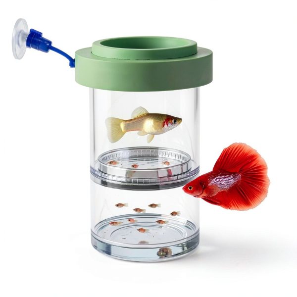 Betta Guppy Breeding Box for Fish Tank and Artificial Plants, Floating Guppy Breeding Box with Suction Cups, Acrylic Breeder Isolation Incubator for Aquarium Tank, Hatchery Breeder Chamber (Green, M)-5