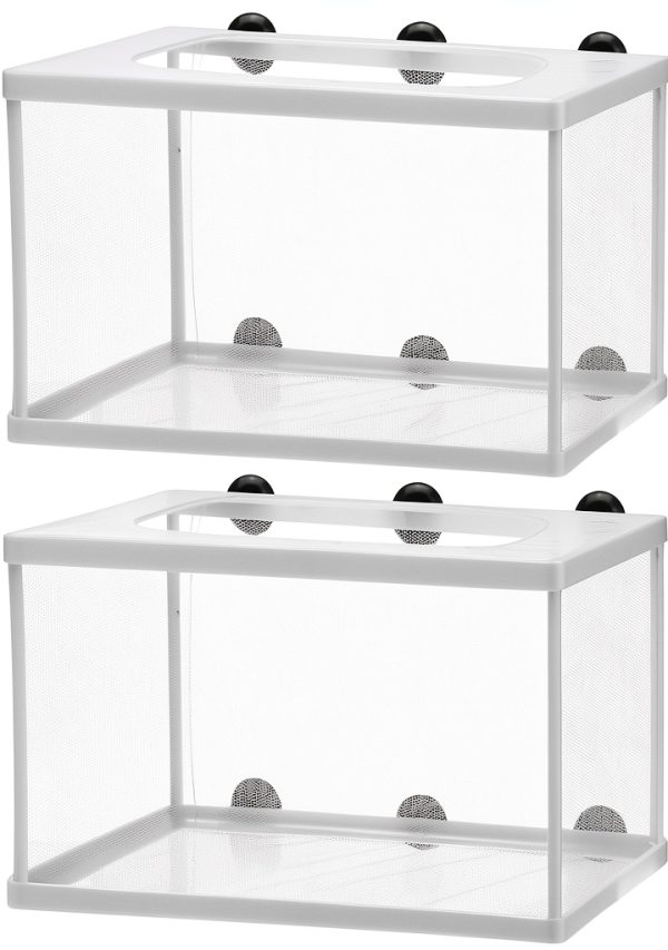2 Pieces Fish Tank Breeder Net Mesh Breeder Box Fish Hatchery Isolation Separation Net Plastic Frame Fry Hatchery Incubator Mesh Breeding Box with Suction Cup for Aquarium-0